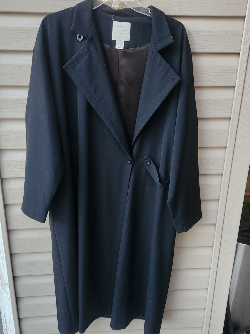 J. Jill Black Long Black Wool Trench Medium Petite Coat Minimalist
